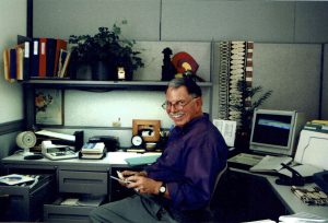 Gary “Buz” Hermes, at the age of 60, 1999, Marin County, CA. Gary remarks: “My straight-acting nerdy side made me a natural for fitting into bureaucratic settings. Sometimes even a well-decorated cubicle functions as a closet!”