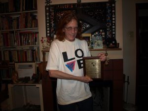 Gigi Wilbur received the A.I.B Globe Award at The South Central Bisexual Conference, 1999, Houston, TX.