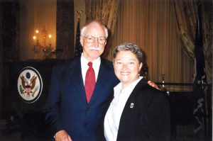Honey Ward attended the private State Department gathering where Experience graduate, Jim Hormel (L), who served in Luxembourg, was to be sworn in as the first gay ambassador, 1999. 