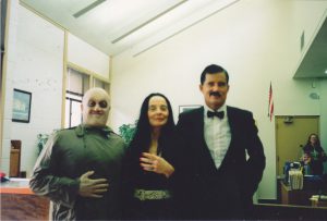 Jan Edwards, head counselor, as Morticia of The Addams Family on Halloween, 1995.