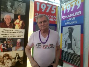 JD Doyle at the Orlando Pride Parade 2016 wearing a shirt he made, 2016, Orlando, FL.