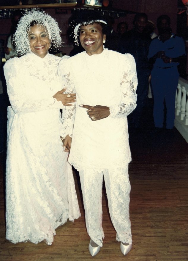Rue and Jewel Thais-Williams (right) at their wedding.