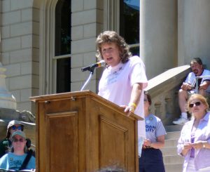 Julie Nemecek speaking at the Michigan State Capital for Pride, 2008, Michigan.