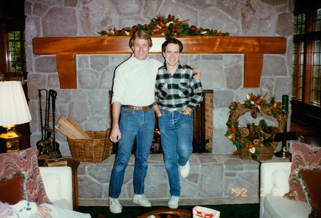 John and Jim inside the cabin, 1994.