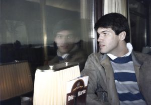 Juan-Manuel Alonso on a train from Holland to Germany, 1982.