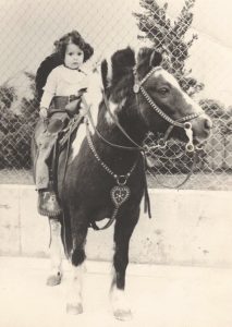 June’s future wife Rita rides a pony, also about age 2-3 years old, circa 1956, East Los Angeles, CA.