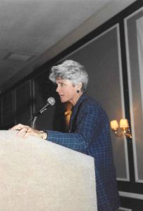 Kathy Bowser speaks at the first training conference of Leadership Lambda, 1994, Dallas, TX. Kathy was on the board of the organization and co-chaired the conference.