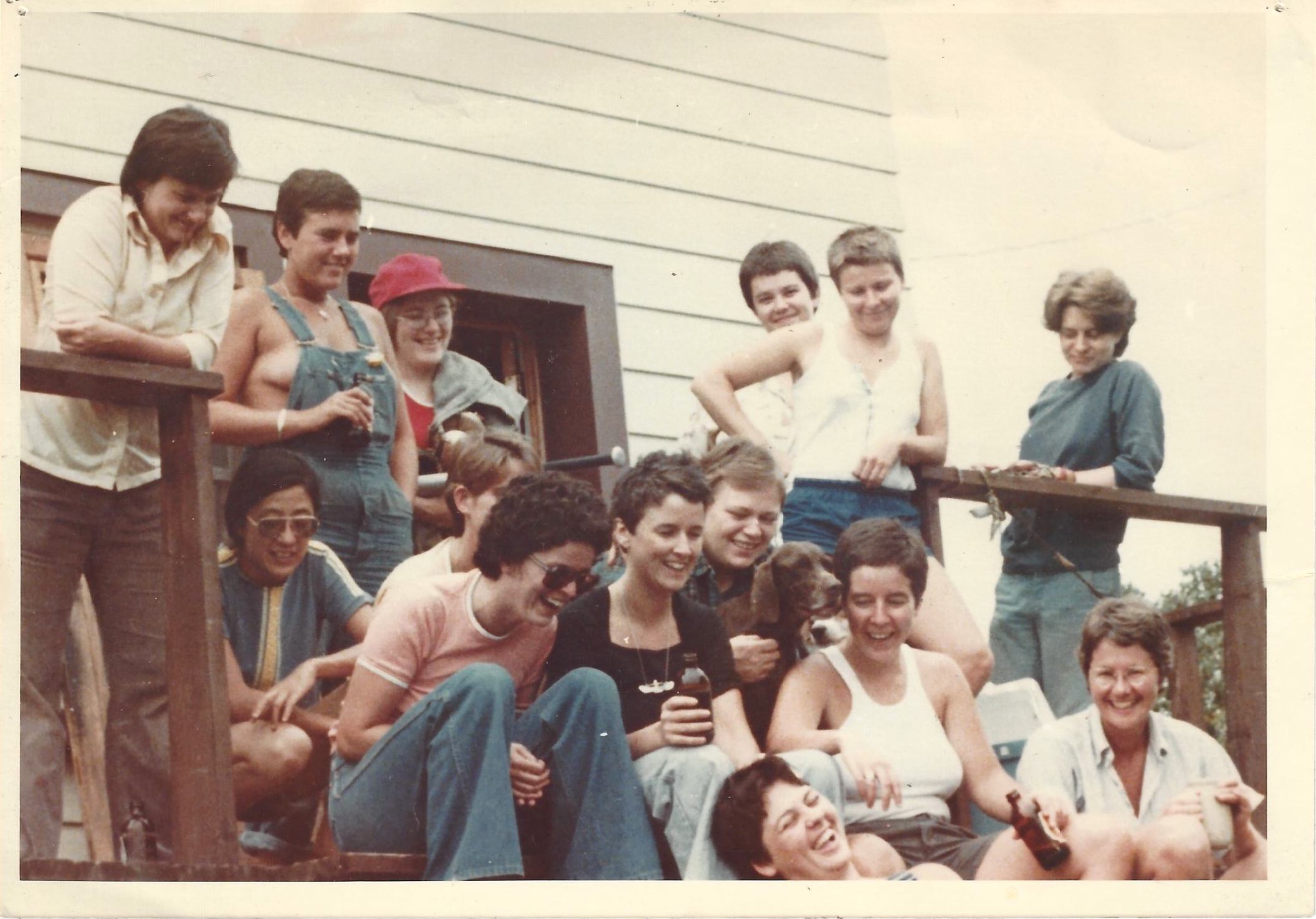 Lamar Van Dyke with friends after a work party at the women's land they owned in Ontario, Canada.