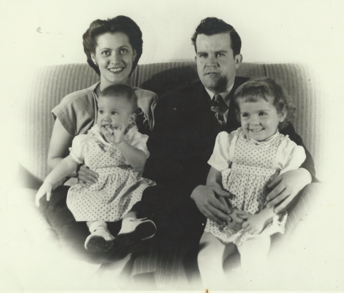 Lani with her mother, father, and sister Vickie, 1946.