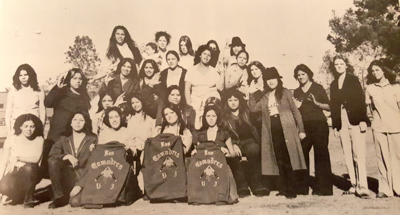 Marianne Diaz with female members of her gang, Las Compadres. This photo was taken before Marianne Diaz’s imprisonment and during her peak as a gang member. Photo credit: Lowrider Magazine. Photo courtesy of Marianne Diaz.