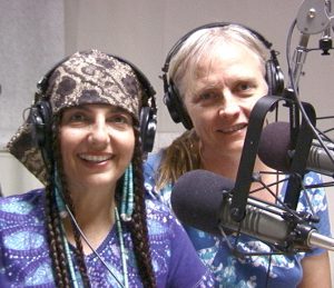 Gordene and Nancy on the air at GenderTalk at KUNM, 2001. Photo courtesy of Nancy Nangeroni.