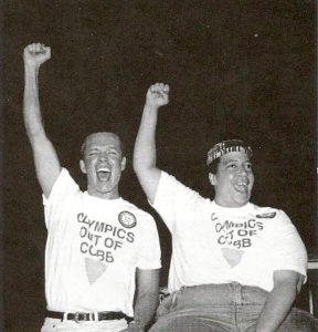 Jon-Ivan Weaver and Pat Hussain celebrate the victory of supporters Ansley Square, 1994. Courtesy of Pat Hussain.
