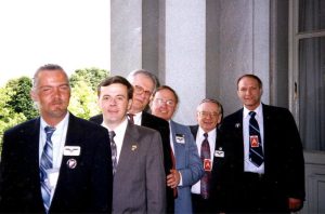 LGBT U.S. Military veterans (L-R) John Belseth, Edward Clayton, Patrick Bova, Mel Tips, James Darby, and Cliff Arnesen prepare to meet with the Clinton administration to discuss the failures of the “Don’t Ask, Don’t Tell Policy,” Washington D.C., May 1997. Photo courtesy of Cliff Arnesen.