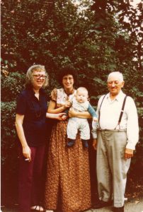 Photo of Penny, her mother, Ruth Pawelka, baby Eli Crews, and her grandfather, Gus Pawelka, in September, 1972.