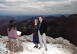 Getting married to Gordon Simmons in 1991 at north rim of the Grand Canyon (the officiant is a park ranger).