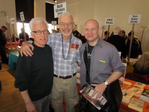 (L-R) Robert Woodworth, Perry Brass, and Seth Smith at the Rainbow Book Fair, 2011, New York City, NY. Photo courtesy of Perry Brass.