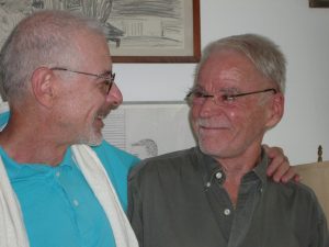 Perry with Don Bachardy, artist and partner of Christopher Isherwood, at Bachardy’s house, 2007, Santa Monica, CA. Photo courtesy of Perry Brass.