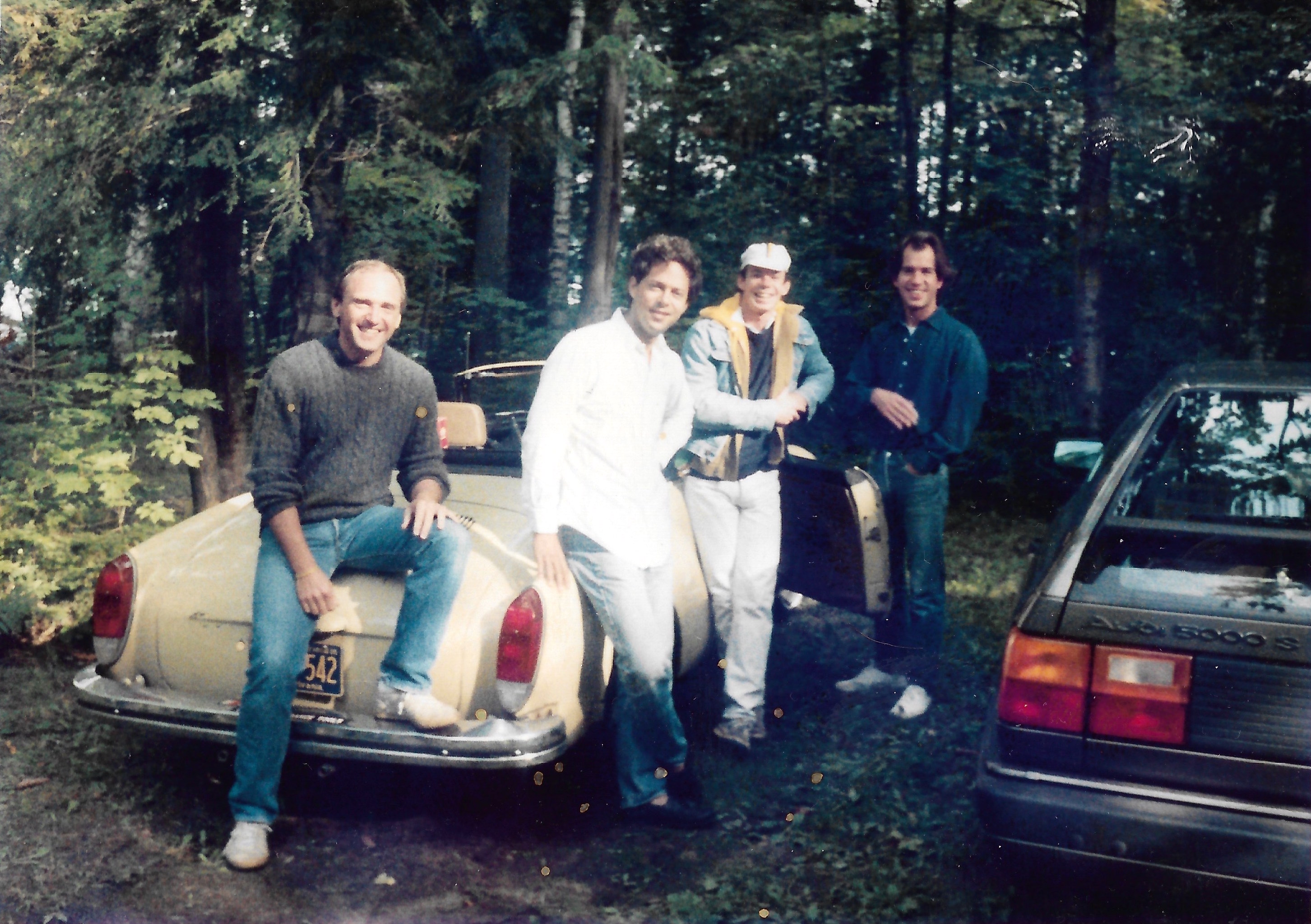 Rags (placed second from left) with his then partner (placed on the far right) and their friends before the AIDS crisis, Lake of Bays, Ontario, CA.