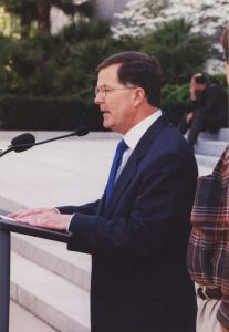 Roy Ashburn, serving as State Assemblyman and speaking on the State Capitol steps, Sacramento, CA, 1999. Photo courtesy of Roy Ashburn.