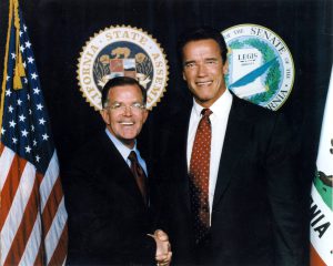 L-R: Senator Roy Ashburn and Governor Arnold Schwarzenegger at the State Capitol, Sacramento, CA, 2004. Photo courtesy of Roy Ashburn.