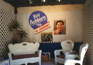 The “Roy Ashburn ‘96 for Assembly” Campaign Booth at the Porterville Fair, Porterville, CA, 1996. Photo courtesy of Roy Ashburn.