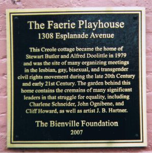 Plaque dedication for The Fairie Playhouse, 2007, 1308 Esplanade Ave, New Orleans, LA.