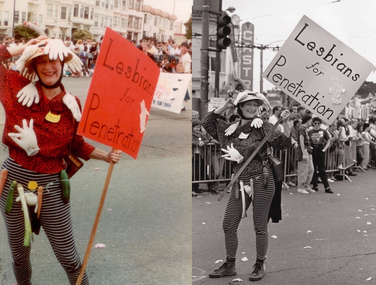 Terry at the San Francisco Gay Pride Parade, 1989. “I was a one-woman contingent.  No one would march with me.” Photo credits by John Camp and Bonnie Daley. Photos courtesy of Terry Baum.