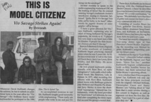 An article from Bay Area Music Magazine titled “This is Model Citizenz: Viv Savage Strikes Again!”, January 1981. Chris shares, “Model Citizenz was the last band I played in before officially ‘quitting music.’ This band was led by keyboardist David Kaffinetti, otherwise known as “Viv Savage” from Spinal Tap! I didn’t mind the music, but the lyrics … ugh! I played with them for about three months before quitting. This came out a few months after I quit and a few months before I met Jon Ginoli.” Photo courtesy of Chris Freeman.