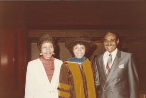 Beverly, with her parents Samuel and Thelma Greene, at her doctoral commencement at Adelphi University, Garden City, NY, July 1983. Photo courtesy of Beverly Greene.