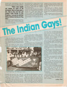 An article titled “March of Indian Gays”, which features Arvind Kumar and other South Asian activists, in the Indian magazine 