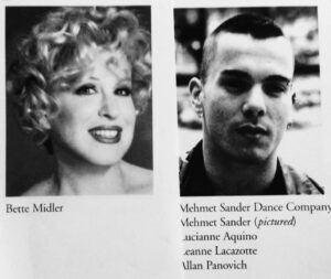 A scan of the event program for the Los Angeles Shanti Foundation’s fundraiser at the Scottish Rite Theater, Los Angeles, CA, March 15, 1994. The benefit featured performances from the Mehmet Sander Dance Company and Bette Midler, and went on to raise $280,000 in support of folks living with HIV/AIDS. Photo courtesy of Mehmet Sander.