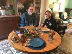 David and Walter, his Shanti Project emotional support volunteer, having dinner at Peter and David’s home in San Francisco, CA.