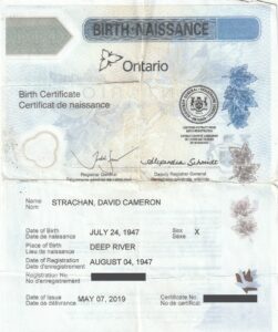 David Cameron Strachan’s new birth certificate with “X” as the sex marker, which was issued on May 7, 2019.