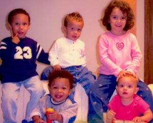 A portrait of David’s grandchildren. L-R: Tyler Wilson, Colby Wilson, Ruby Marzovilla, Christian Wilson, and Meta Astles in Boston, MA, December 2004.