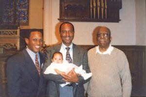 Scott Wilson (David’s son), David Wilson, Leonard Wilson (David’s father), and Tyler Wilson (David’s grandson) in Boston, MA, October 1999.