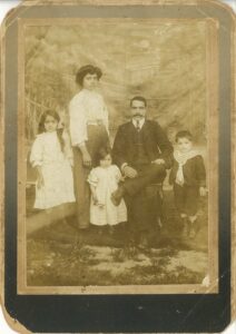 A portrait of the Tutuian family one year before the Armenian genocide, 1914. L-R: Arsenic, Elmas (Arlene’s grandmother), Berjouhi (Arlene's mother), Hampartzum (Arlene's grandfather who was taken into the Turkish Army and disappeared), and Ashot (who was taken to a concentration camp for Armenian boys to be Turkified and rescued by Elmas). Photo courtesy of Arlene Avakian.