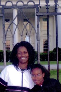 Gina and her daughter Jamanii in front of the White House, Washington, DC, 2004. Photo courtesy of Gina Brown.