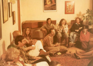 A house gathering featuring the Church in Ocean Park friends, 1979. Photo courtesy of Santa Monica Public Library Image Archives, Judy Abdo Photo Album Collection.