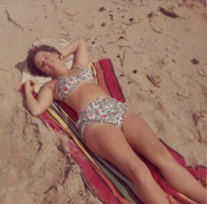 Judy sunbathing at the beach, Santa Barbara, CA, 1960s. Photo courtesy of Santa Monica Public Library Image Archives, Judy Abdo Photo Album Collection.