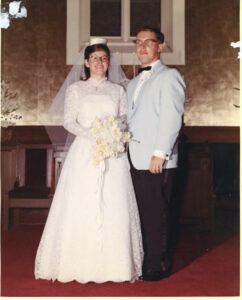 L-R: A portrait of Judy Abdo and Joseph Abdo from their wedding at First Presbyterian Church of Hollywood, Los Angeles, CA, July 4, 1964. Married in 1964, Judy and Joseph Abdo divorced in 1973. Photo courtesy of Santa Monica Public Library Image Archives, Judy Abdo Photo Album Collection.
