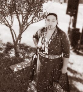 Portrait of a two spirit Coyote woman from the Oholone tribe, Yerba Buena Park, San Francisco, California. Photo by L. Frank. Courtesy of L. Frank.