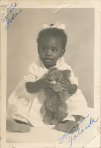 A baby portrait of Yoseñio, signed “To Auntie Ida, Love Yolanda.” Photo courtesy of Yoseñio Lewis.