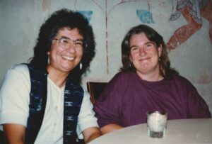 Terri de la Peña and Barbara Wilson at the OUTWRITE conference, San Francisco, CA, 1991. Barbara was co-owner of Seal Press, which published Terri’s novel 