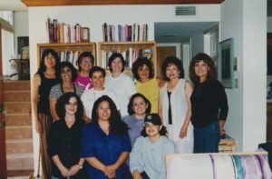 A Latina Writers’ Workshop meeting that was held at Terri’s home, Santa Monica, CA, 1997. Terri is in a pink shirt in the back row. Photo courtesy of Terri de la Peña. 