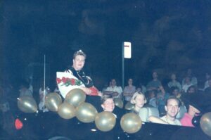 Deborah riding as Grand Marshal in Houston Pride, Houston, TX, 1997. Photo courtesy of Deborah Moncrief Bell.