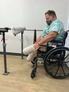 Miguel during his long wait for the parts to complete his prosthetic legs, Rancho Mirage, CA, 2021. He shares, “I waited and waited and waited…” Photo courtesy of Miguel Criado.