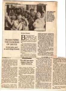 A newspaper article featuring Dale’s educational theater troupe Actors Against Drugs, Baltimore, MD. Photo courtesy of Dale Guy Madison.