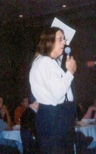 Monica speaking at the Human Rights Campaign Town Hall, 2002. Photo courtesy of Monica Helms.