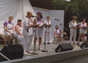 Judith as part of the Mothertongue Readers Theater group at their music festival, 1981. Photo courtesy of Judith Masur.