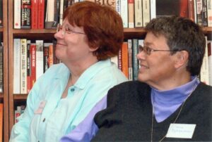 Esther Rothblum and Elana Dykewomon at a book reading for the Fat Studies Reader, 2009. Photo courtesy of Esther Rothblum.